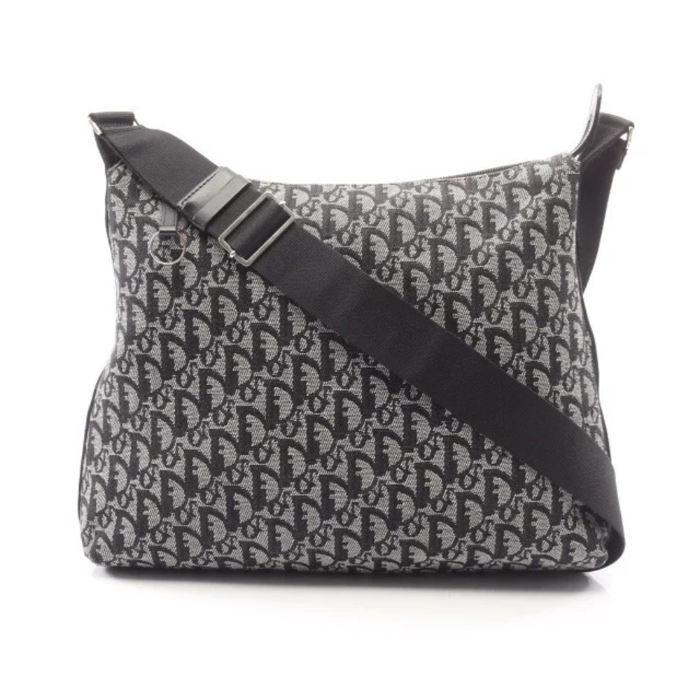 Christian Dior Trotter Shoulder Bag Canvas Navy Blue Beige Cream
